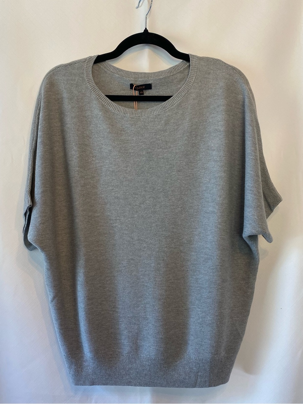 Quince Cotton Cashmere Link Stitch Dolman Short Sleeve Sweater Heather Grey XS